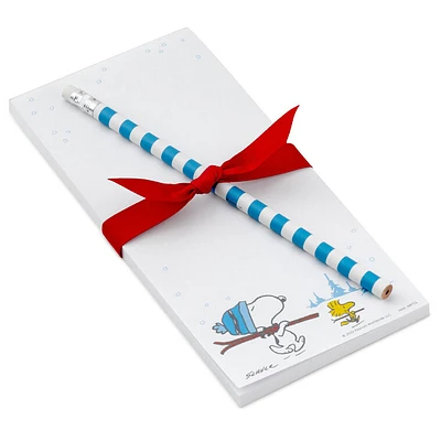 Peanuts Snoopy and Woodstock With Skis Memo Pad and Pencil