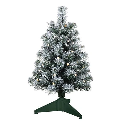 Miniature Snowy Green Pre-Lit Christmas Tree, 18.75"