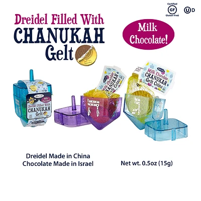 Plastic Dreidel Filled with Chanukah Gelt