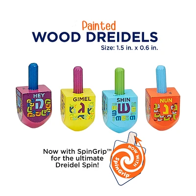 "The Dreidel Game" - 4 Small Painted Wood Dreidels