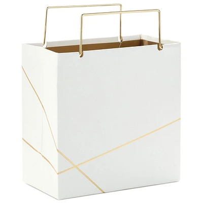 White With Gold Small Square Gift Bag, 5.5"