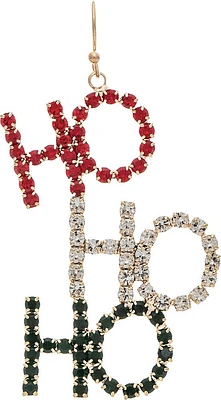 Gold Crystal HO HO HO Christmas Earrings