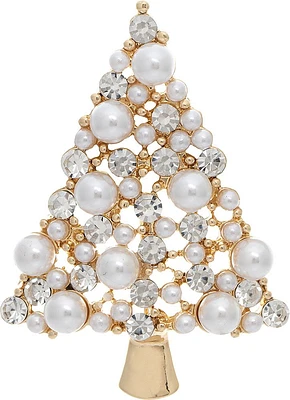 Gold Crystal Pearl Christmas Tree Pin