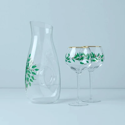 Holiday Decanter and 2 Wine Glasses