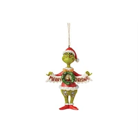 Grinch Holding Merry Christmas Banner Ornament