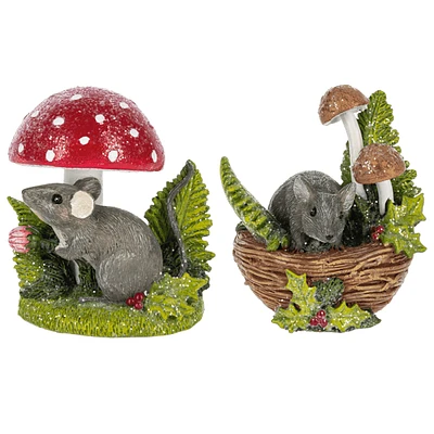 Mouse Under Mushroom Figurines