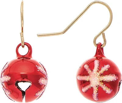 Gold Red Glitter Jingle Ornament Earrings