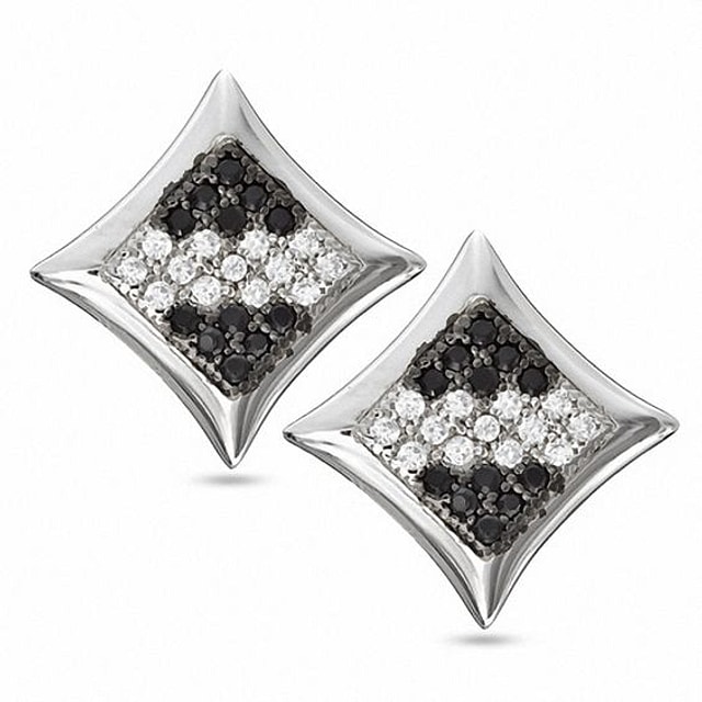 Cubic Zirconia Concave Curved Square Stud Earrings in Sterling Silver