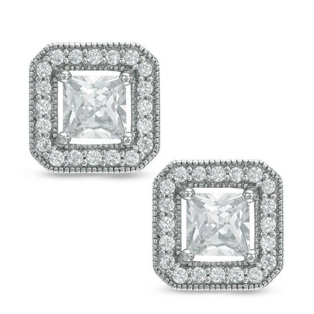 5mm Princess-Cut Cubic Zirconia Frame Stud Earrings in Sterling Silver