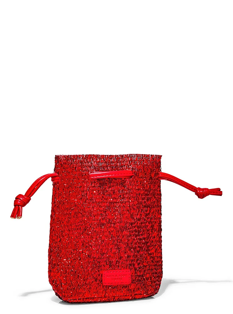 Red Tinsel Cinch Mini Gift Bag