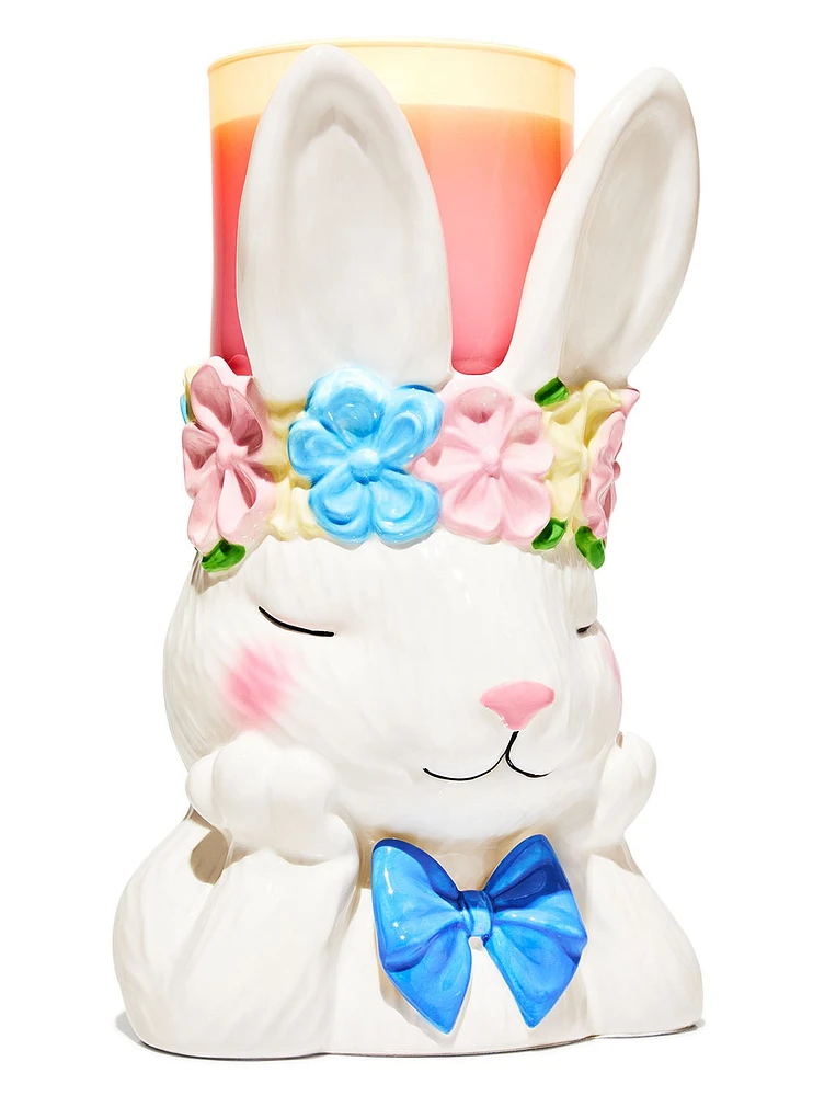 Flower Bunny Pedestal 3-Wick Candle Holder