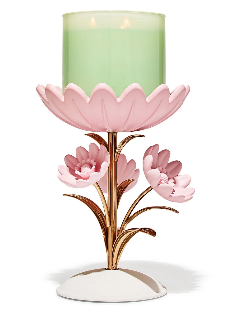 Metal Flower Pedestal 3-Wick Candle Holder