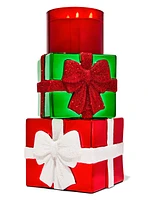 Stacked Presents Pedestal 3-Wick Candle Holder