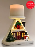 Light-up A-Frame House Pedestal 3-Wick Candle Holder