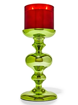 Green Finial Pedestal 3-Wick Candle Holder