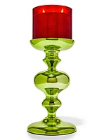 Green Finial Pedestal 3-Wick Candle Holder