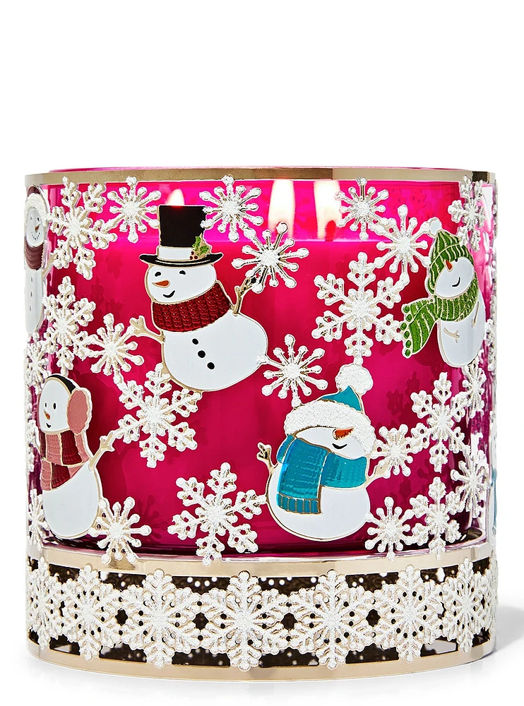 Playing Snowmen 3-Wick Candle Holder