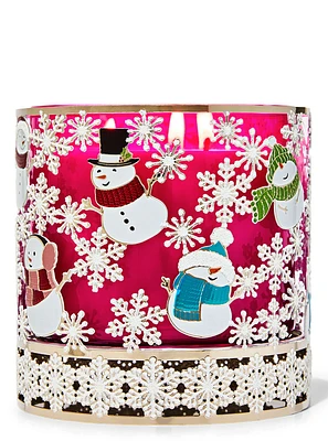 Playing Snowmen 3-Wick Candle Holder