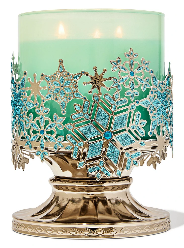 Stained Glass Snowflakes 3-Wick Candle Holder