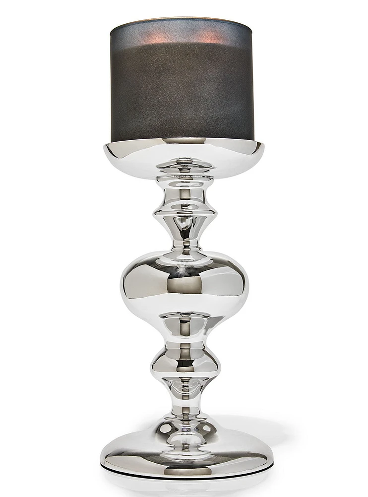 Silver Finial Pedestal 3-Wick Candle Holder