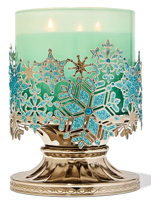 Stained Glass Snowflakes 3-Wick Candle Holder