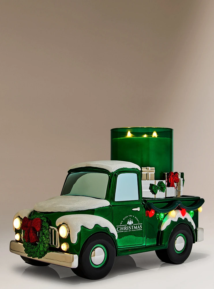 Light-up Present Truck Luminary 3-Wick Candle Holder