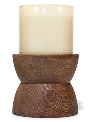 Woodgrain Pedestal 3-Wick Candle Holder