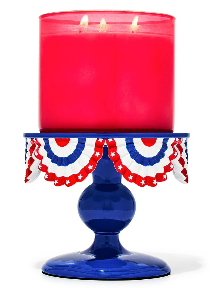 Patriotic Bunting Pedestal 3-Wick Candle Holder