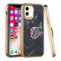 Electroplated Chrome Textured Marble TPU Design Case Cover With Ring Stand For iPhone 12/Pro In