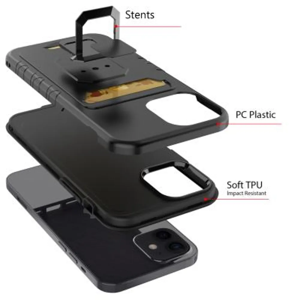 Card Holder with Magnetic Ring Stand Hybrid Case Cover for iPhone 12 , iPhone 12