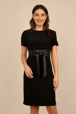 Dress With Faux Leather Belt