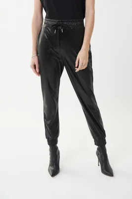 Faux Leather Joggers With Elastic Cuff