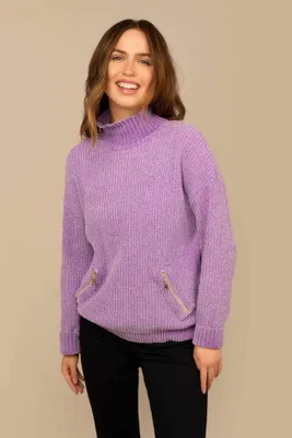 Velour Rib Sweater With Zip Pockets