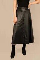 Faux Leather Button Front Skirt