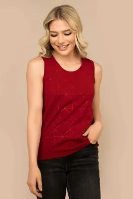 Sleeveless Top With Rhinestone Detail