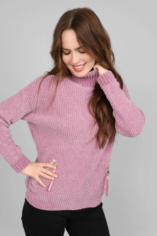 Velour Rib Sweater With Zip Pockets