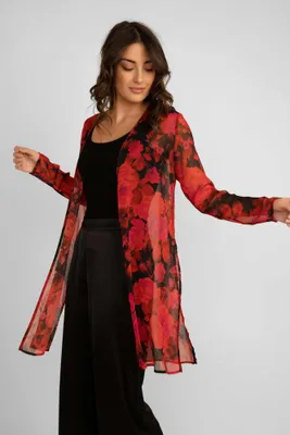 Sheer Floral Print Open Front Cardigan
