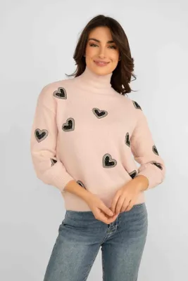 Fuzzy Knit Heart Sweater