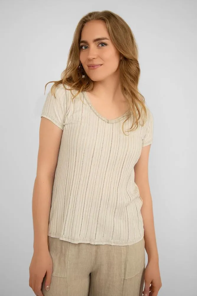 Ribbed V Neck T- Shirt