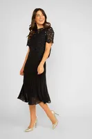 Pleated Dress With Lace Overlay