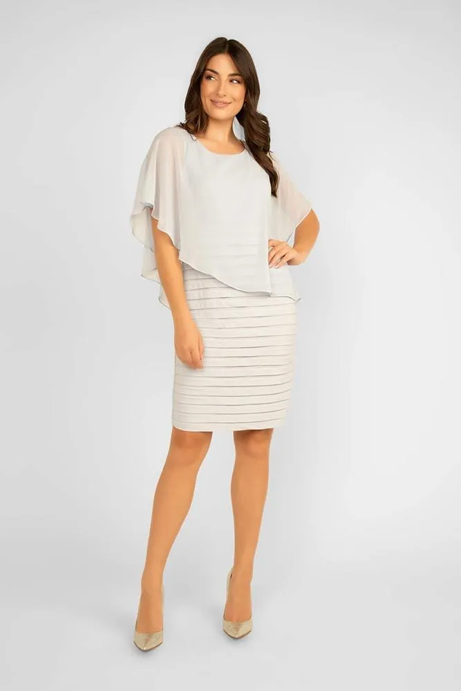 Ribbed Fitted Dress With Chiffon Overlay