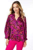 Long Sleeve Floral Satin Blouse