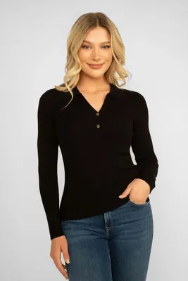 Ribbed Polo Style Sweater