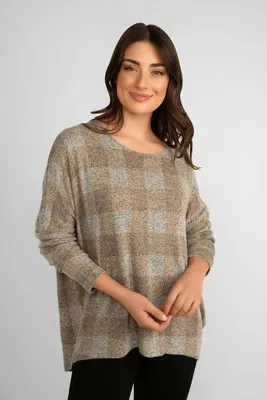 Plaid Long Sleeve Brushed Knit Top