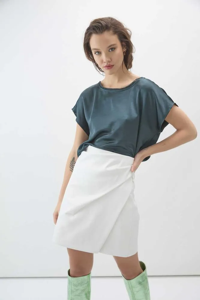 Short Sleeve Satin Blouse