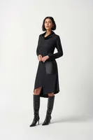 Sweater Knit Dress With Faux Leather Patch Pocket
