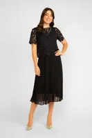 Pleated Dress With Lace Overlay