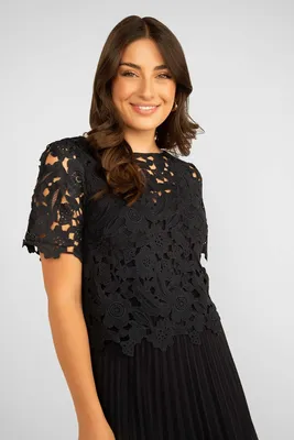 Pleated Dress With Lace Overlay