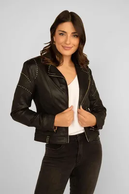 Studded Moto Jacket With Printed Lining