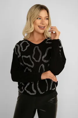 Printed Rhinestone Sweater